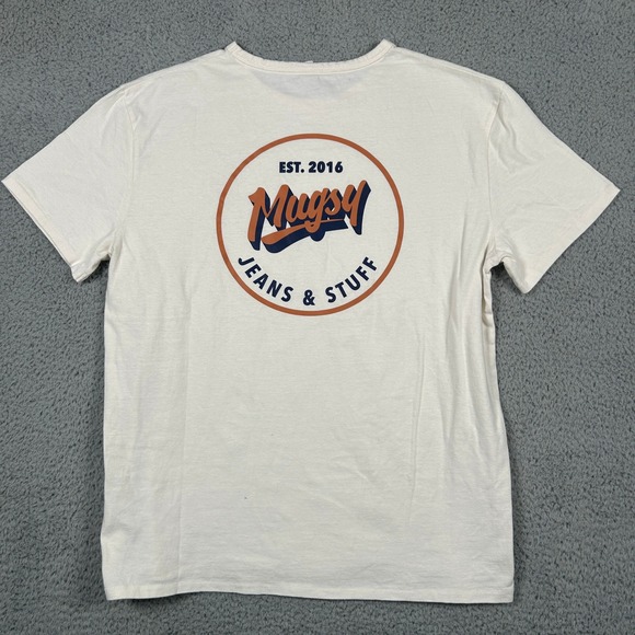 Mugsy Jeans Mens T Shirt XL Cream Graphic Print Short Sleeve Cotton Casual Tee - Picture 8 of 8